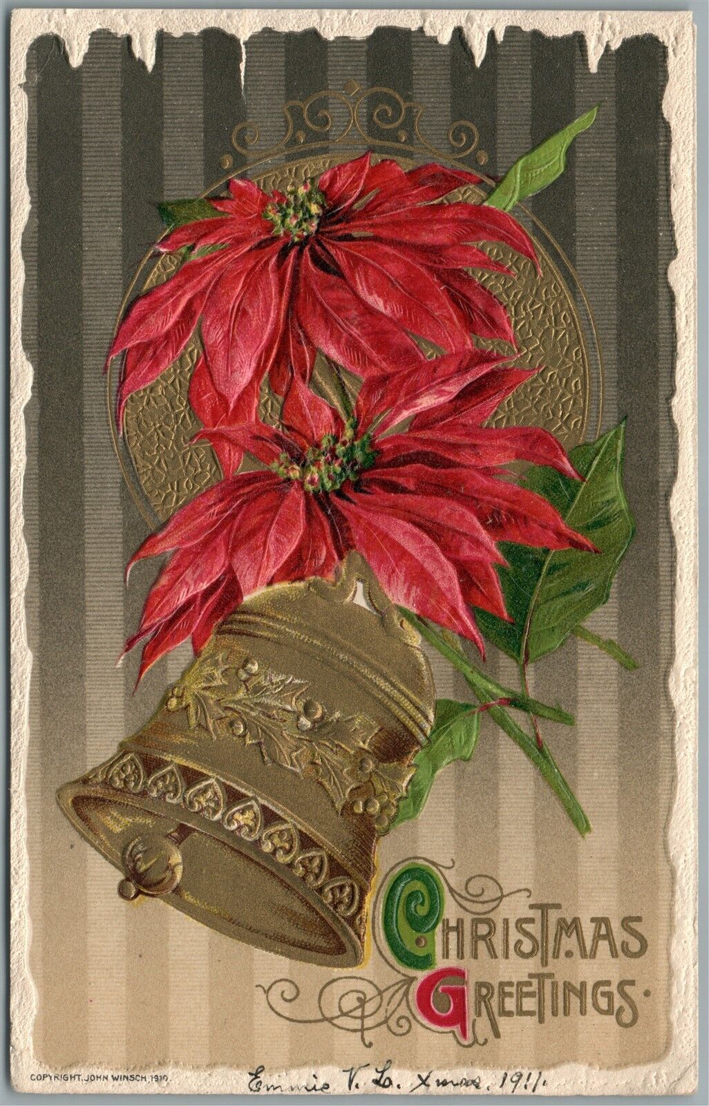 CHRISTMAS GREETINGS JOHN WINSCH 1910 ANTIQUE POSTCARD