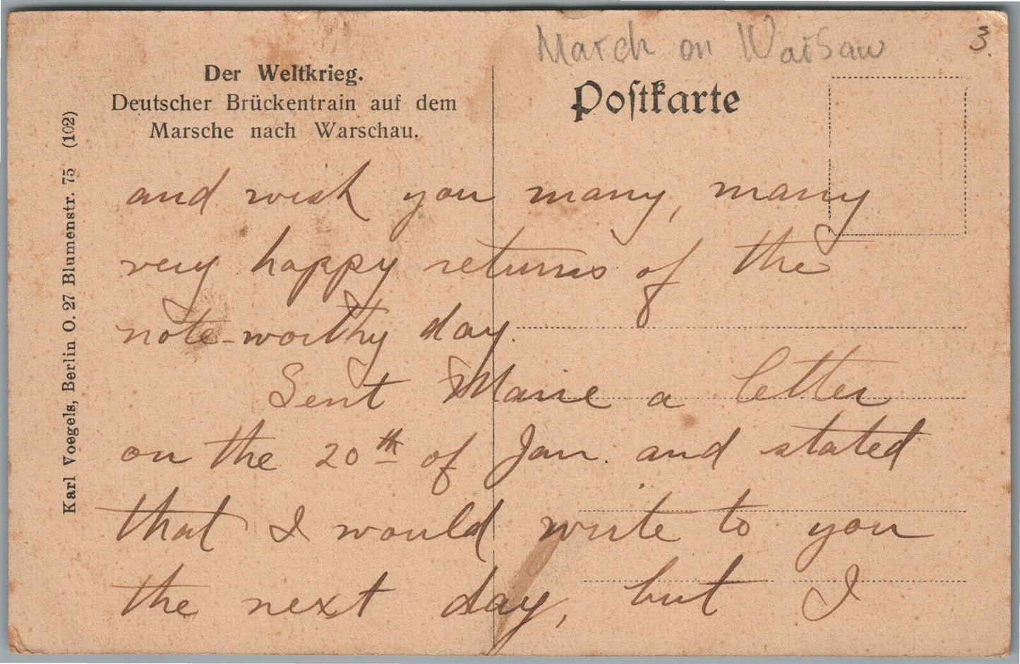 GERMAN ARMY on the MARCH TO WARSAW POLAND ANTIQUE POSTCARD