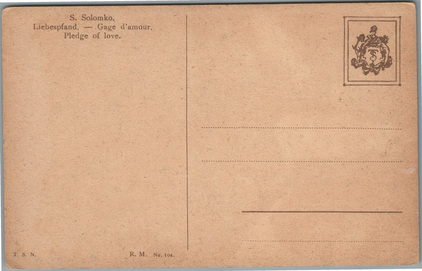 RUSSIAN ARTIST SOLOMKO PLEDGE of LOVE ANTIQUE POSTCARD