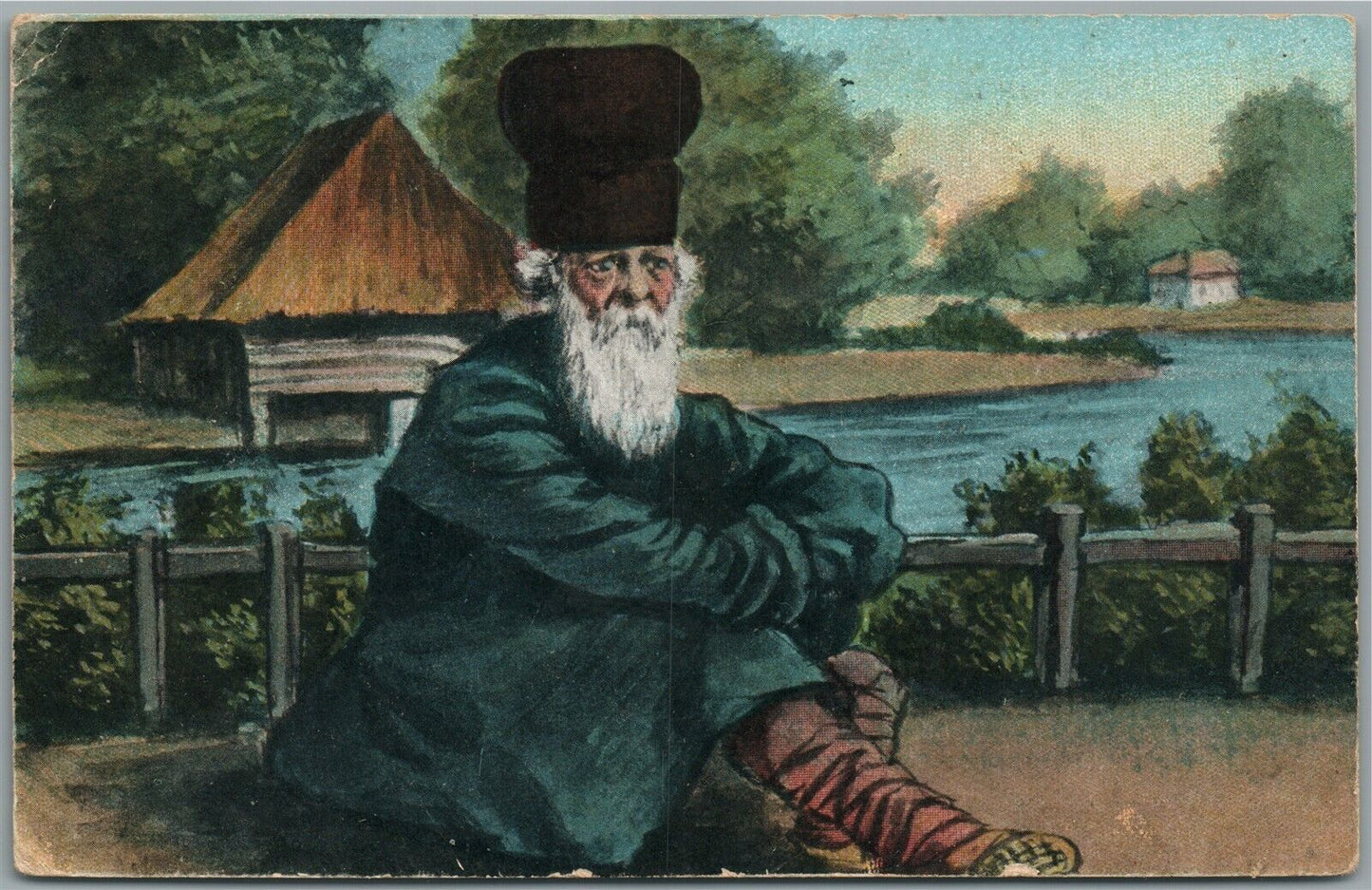 RUSSIAN PEASANT GERMAN WWI ERA FELDPOST ANTIQUE POSTCARD