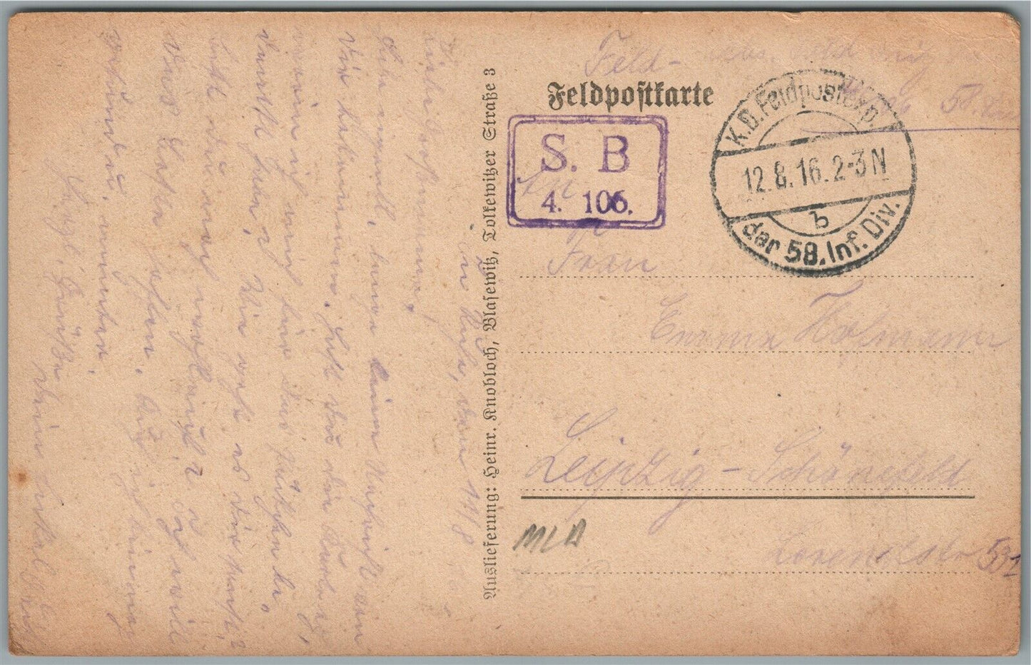 GERMAN SOLDIER MUSICIAN 1916 WWI FELDPOSTKARTE ANTIQUE POSTCARD