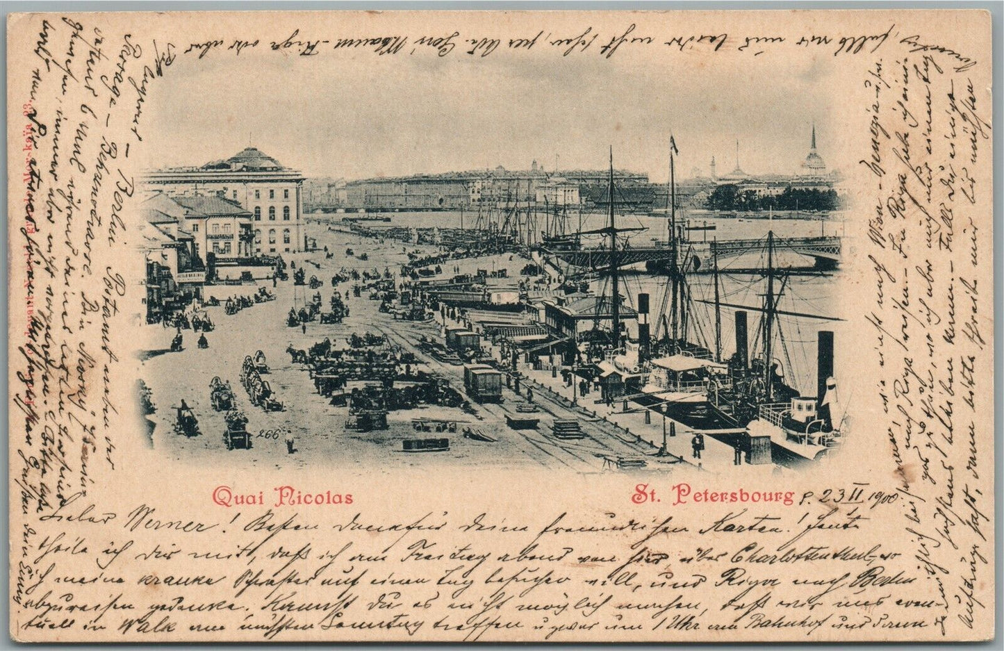 ST. PETERSBURG RUSSIA NICHOLAS DOCKS ANTIQUE POSTCARD
