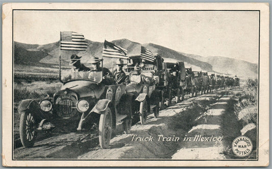 KAVANAUGH'S WAR POSTALS ANTIQUE POSTCARD TRUCK TRAIN in MEXICO