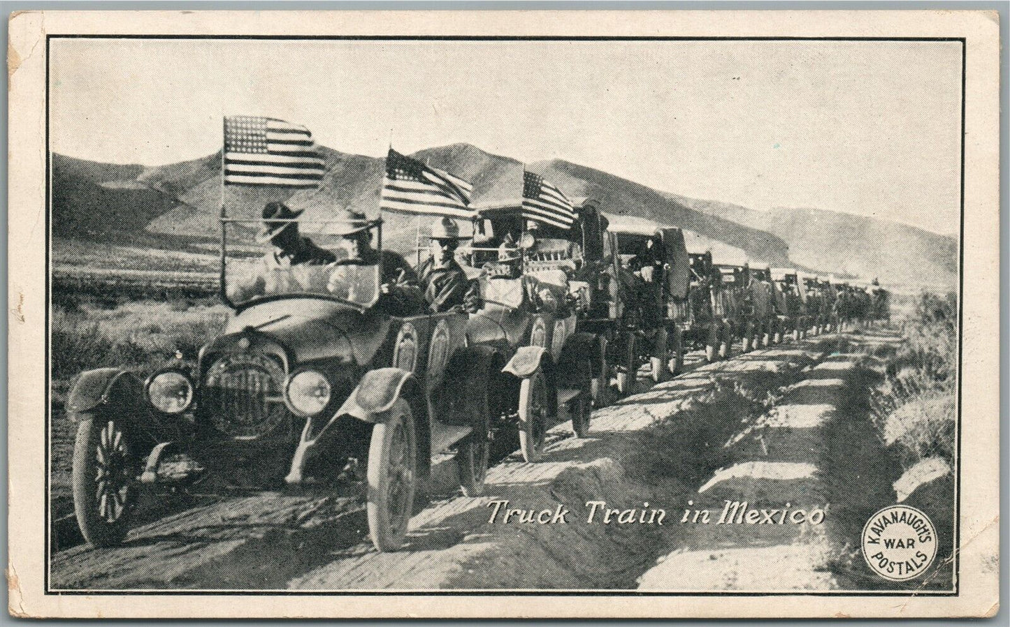 KAVANAUGH'S WAR POSTALS ANTIQUE POSTCARD TRUCK TRAIN in MEXICO