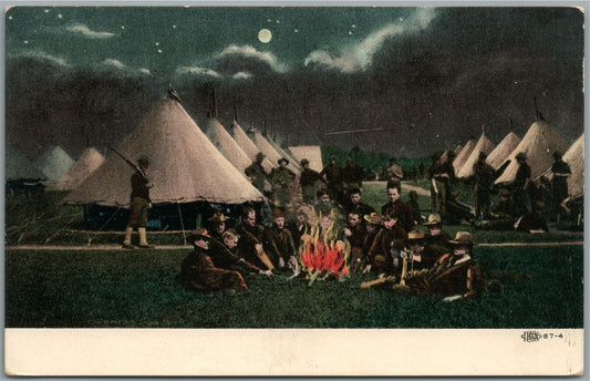 AMERICAN SOLDIERS AT REST MILITARY THEME ANTIQUE POSTCARD