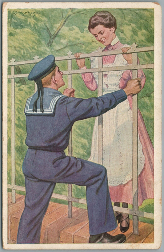 GERMAN NAVY SAILOR ROMANTIC WWI ERA 1917 ANTIQUE POSTCARD