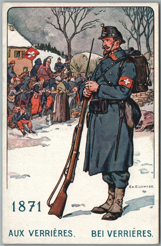 SWISS SOLDIER ANTIQUE POSTCARD artist signed