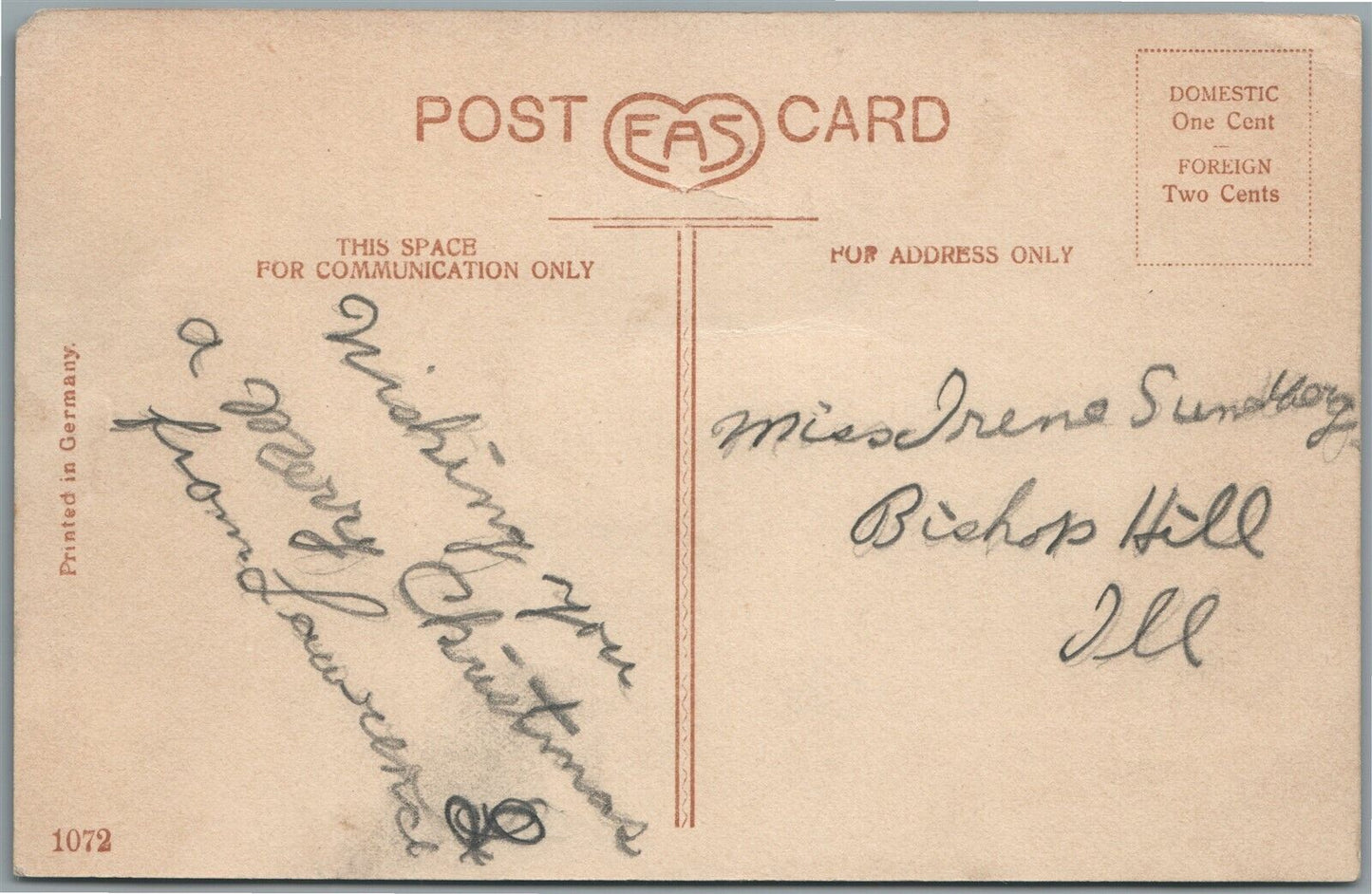 SANTA w/ DOLL MERRY CHRISTMAS ANTIQUE POSTCARD