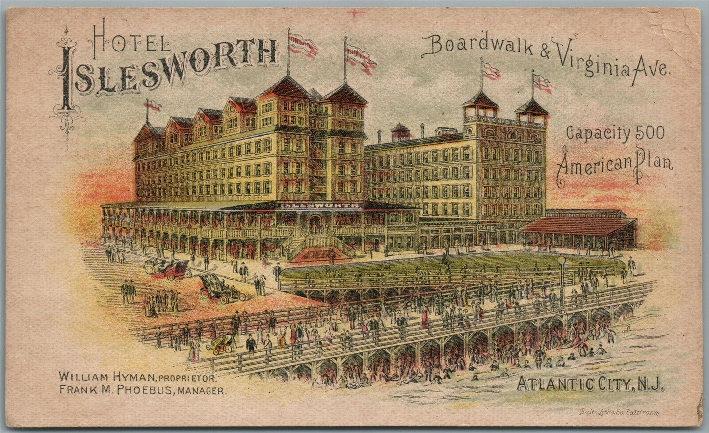 ATLANTIC CITY NJ ISLESWORTH HOTEL ANTIQUE POSTCARD