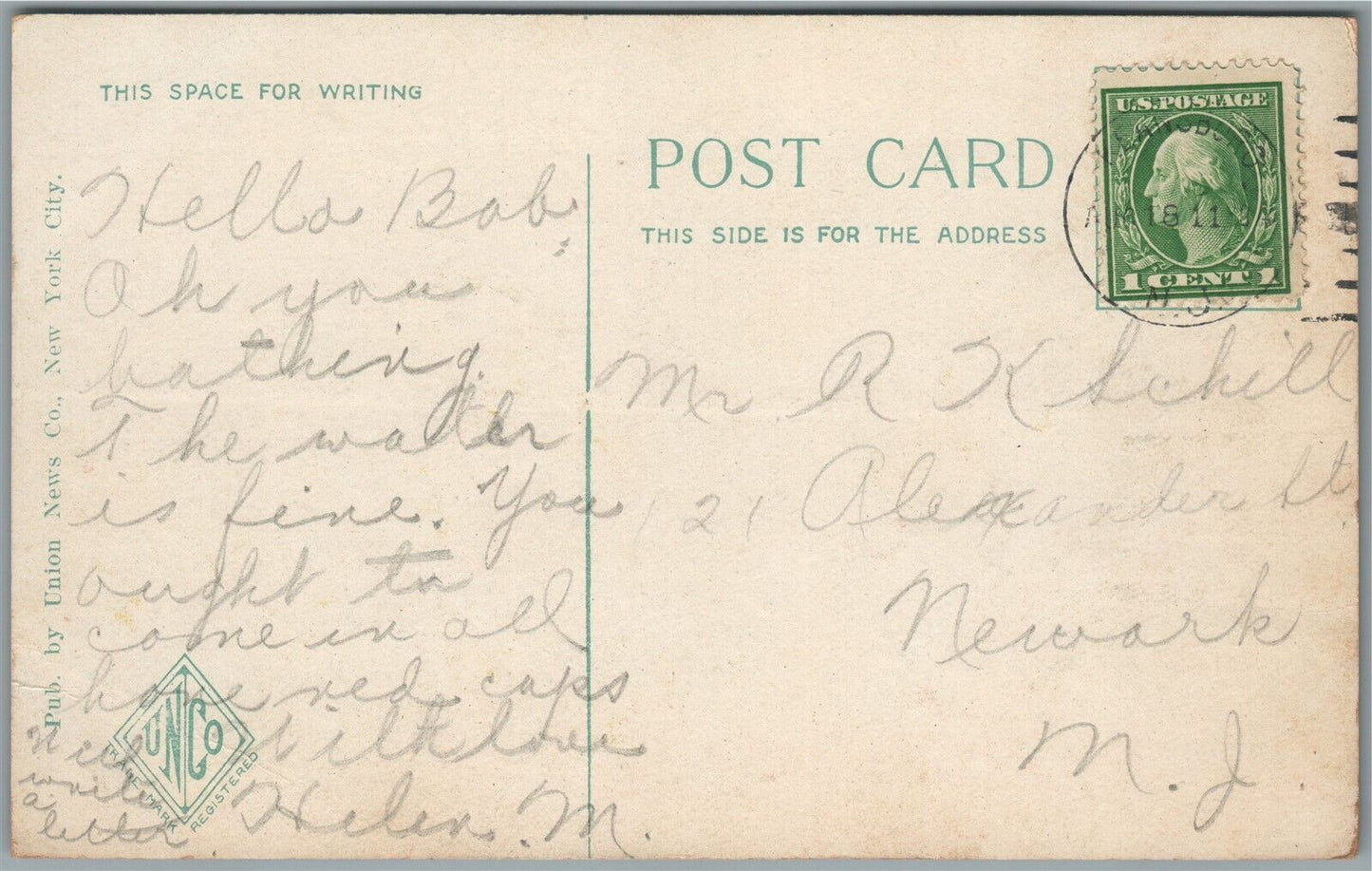 KEANSBURG NJ CROWD OF BATHERS ANTIQUE POSTCARD