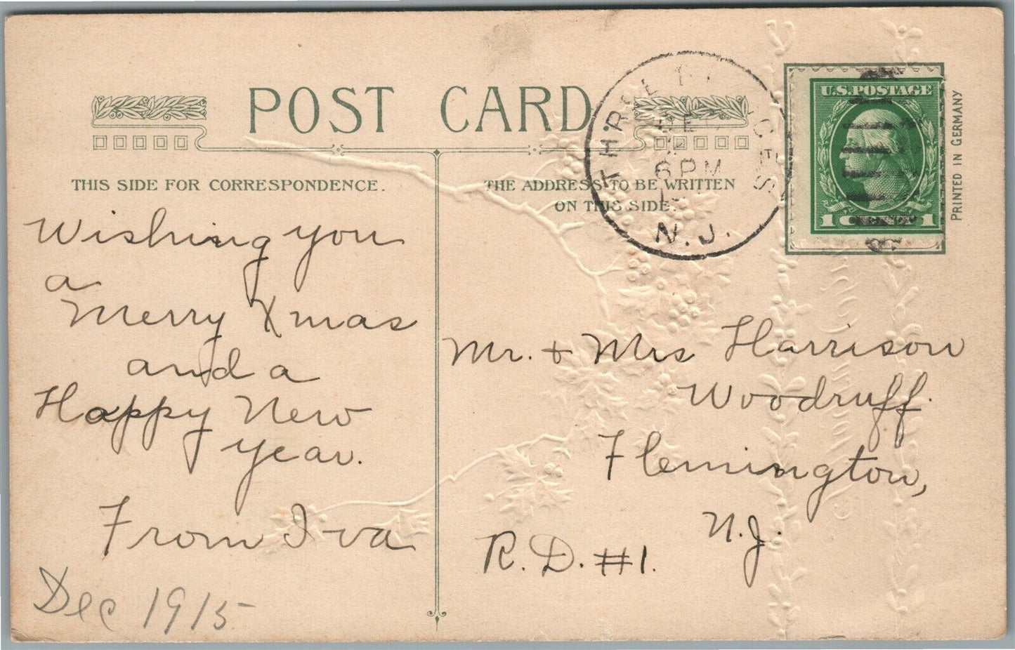 JOYFUL CHRISTMAS JOHN WINSCH 1914 ANTIQUE POSTCARD