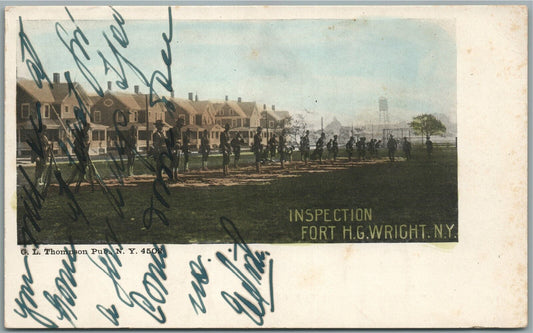 FORT H.G. WRIGHT INSPECTION ANTIQUE POSTCARD