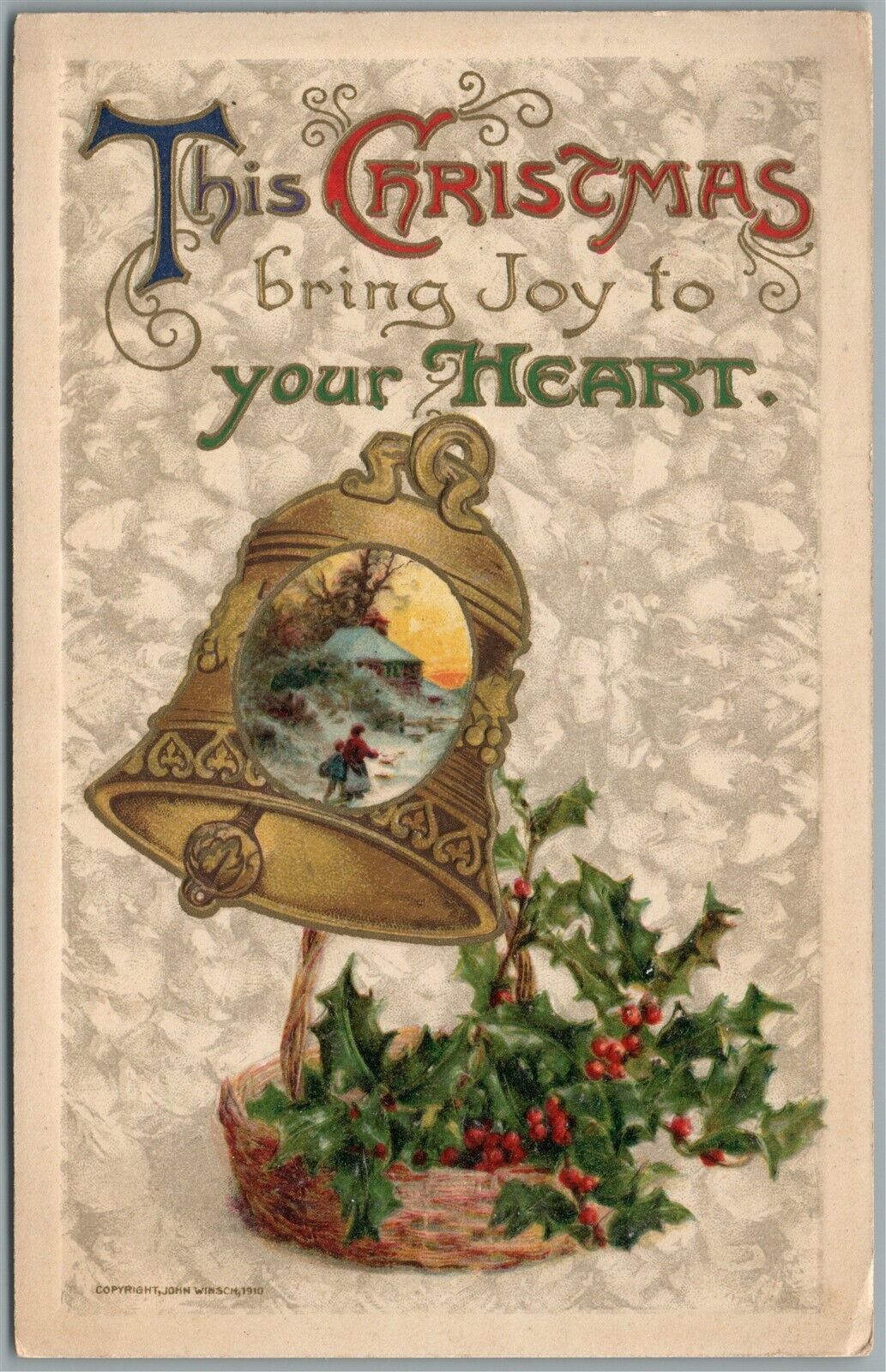 CHRISTMAS BRING JOY TO YOUR HEART JOHN WINSCH 1910 ANTIQUE POSTCARD