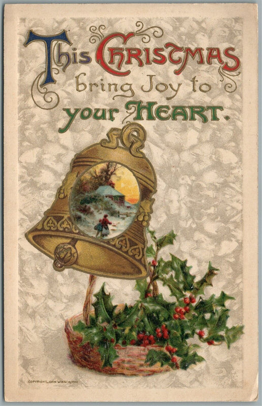 CHRISTMAS BRING JOY TO YOUR HEART JOHN WINSCH 1910 ANTIQUE POSTCARD