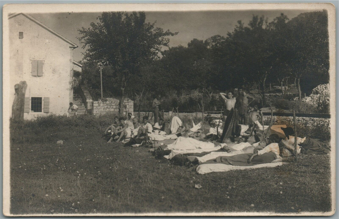 SOLDIERS at REST VINTAGE REAL PHOTO POSTCARD RPPC