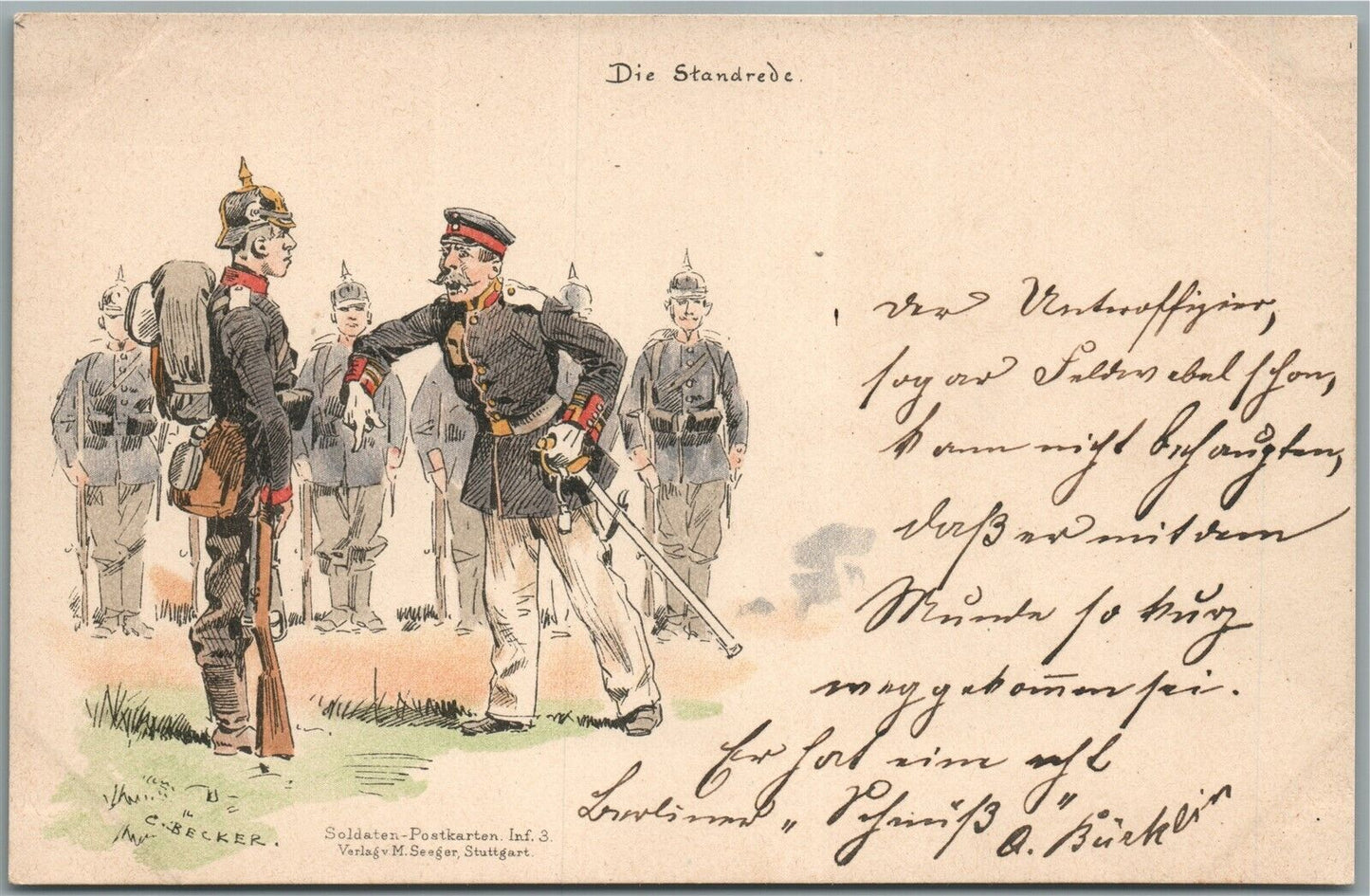 GERMAN MILITARY THEME COMIC ANTIQUE POSTCARD