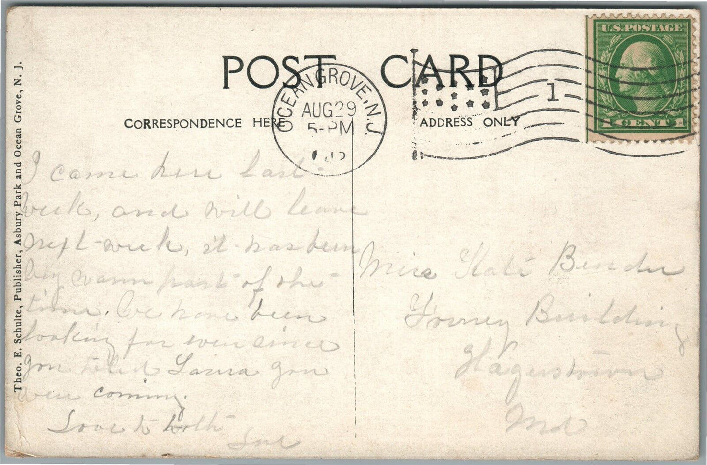 OCEAN GROVE NJ NORTH END HOTEL ANTIQUE POSTCARD