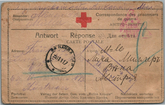 AUSTRO-HUNGARIAN PRISONERS OF WAR RED CROSS WWI ERA ANTIQUE POSTCARD
