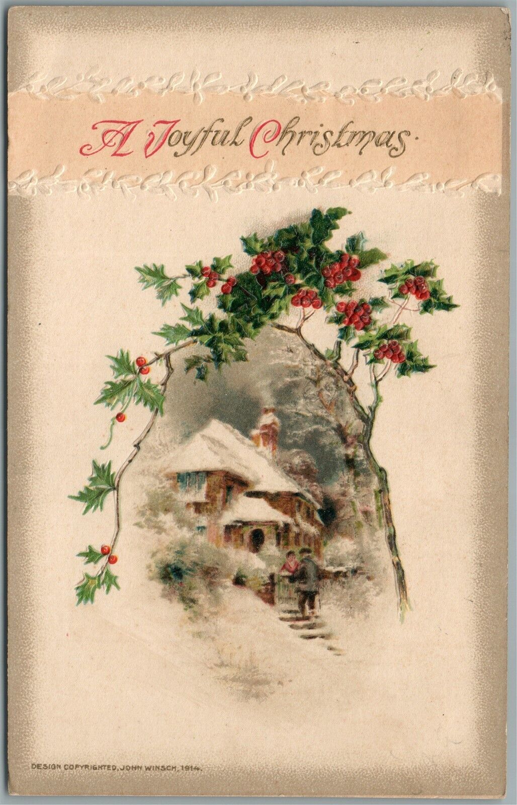 JOYFUL CHRISTMAS JOHN WINSCH 1914 ANTIQUE POSTCARD