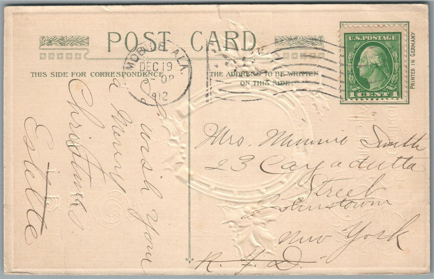 JOYFUL CHRISTMAS JOHN WINSCH 1911 ANTIQUE POSTCARD