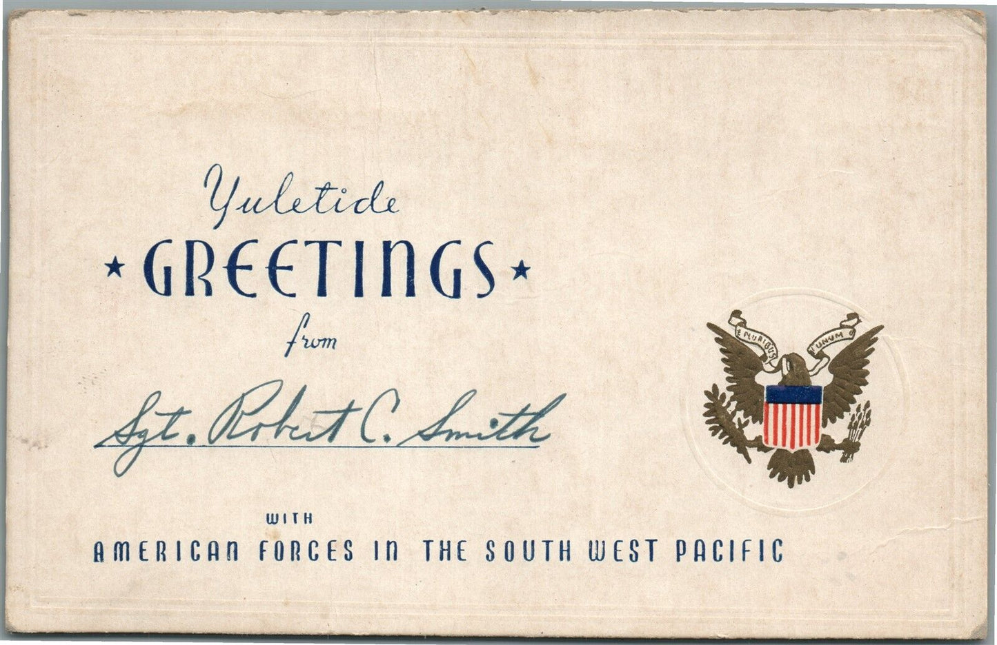 AMERICAN FORCES in SOUTH WEST PACIFIC GREETINGS ANTIQUE POSTCARD