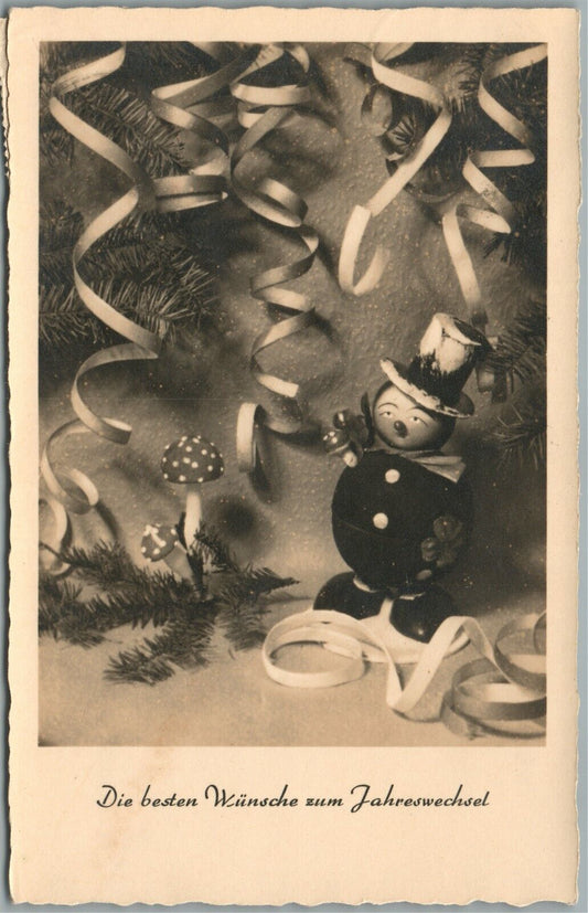 WOODEN TOY CHRISTMAS GREETINGS ANTIQUE POSTCARD