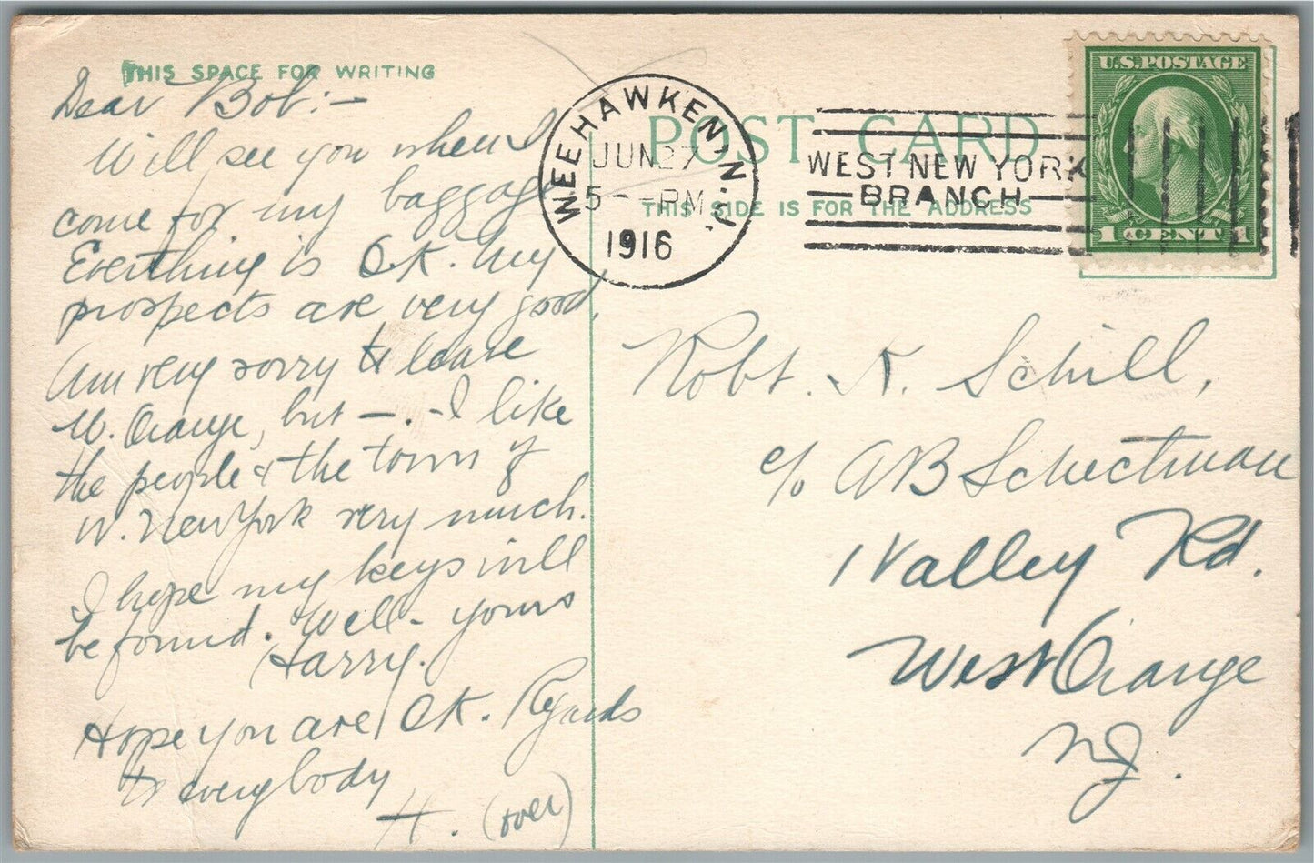 WEST NEW YORK NJ MUNICIPAL BUILDING ANTIQUE POSTCARD