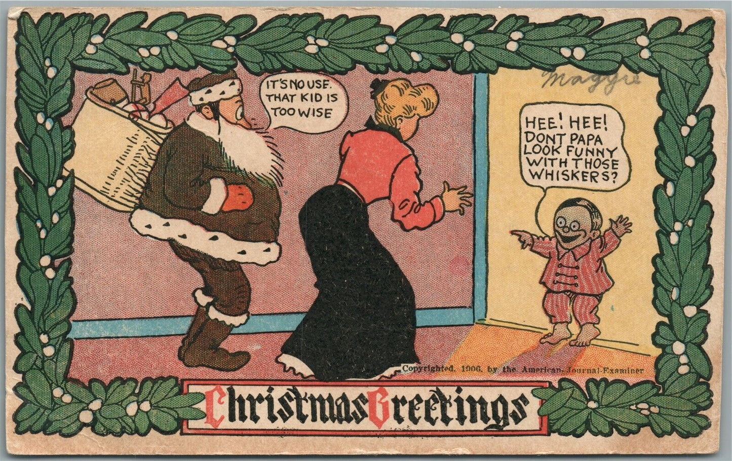 PAPA - SANTA CHRISTMAS GREETINGS COMIC ANTIQUE POSTCARD