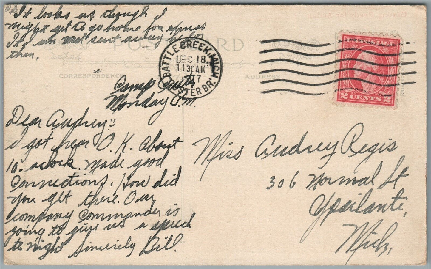 AMERICAN ARTILLERY WWI ERA ANTIQUE POSTCARD