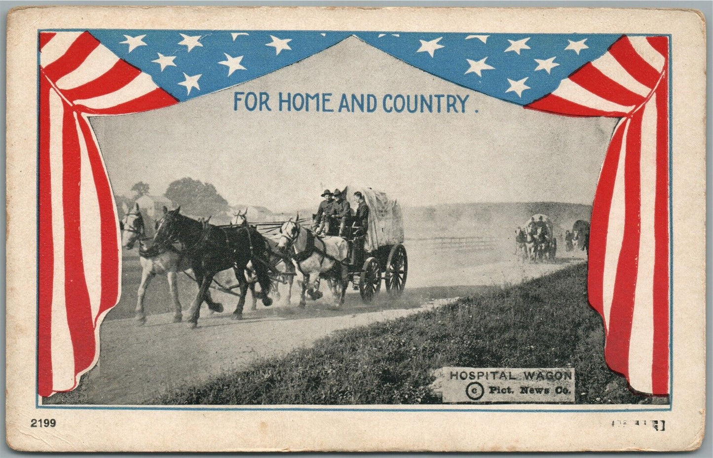 AMERICAN HOSPITAL WAGON ANTIQUE PATRIOTIC POSTCARD