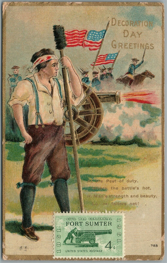 AMERICAN DECORATION DAY GREETINGS WWI ERA ANTIQUE POSTCARD
