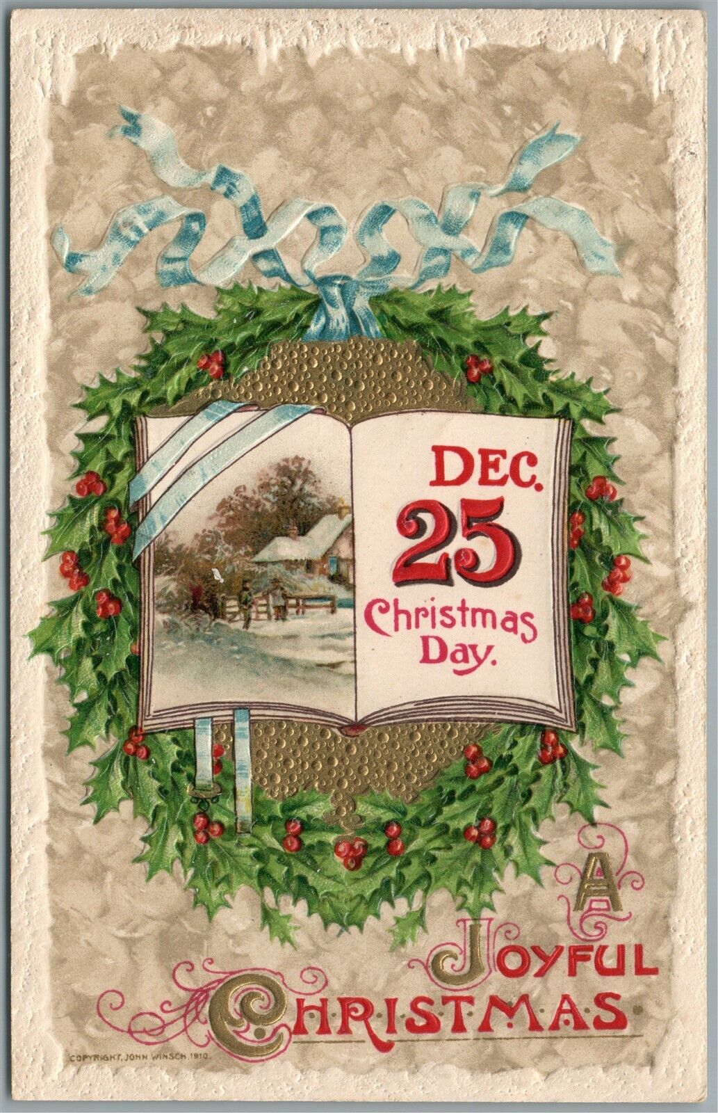 JOYFUL CHRISTMAS 1910 ANTIQUE POSTCARD by JOHN WINSCH
