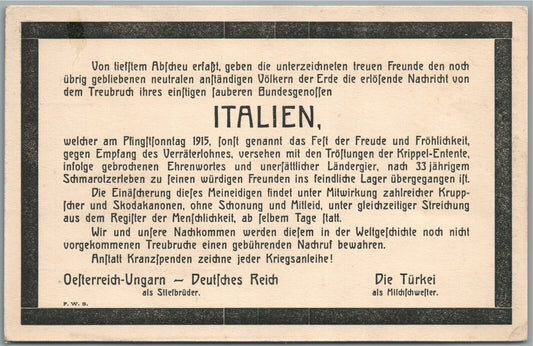 GERMAN WWI PROPAGANDA ANTIQUE POSTCARD for ITALIANS