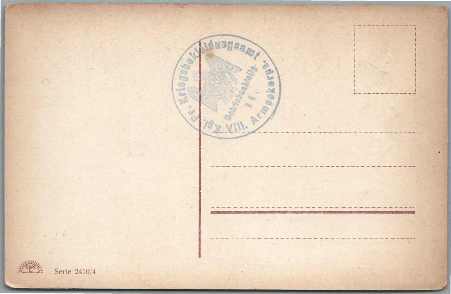 GERMAN WOUNDED SOLDIER WWI ERA ANTIQUE POSTCARD w/ MILITARY CANCEL