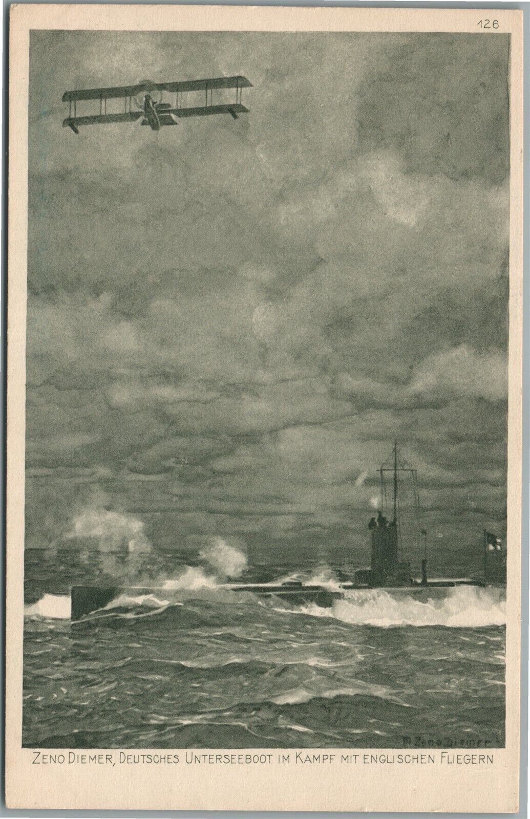GERMAN EARLY AVIATION & SUBMARINE WWI ERA ANTIQUE POSTCARD