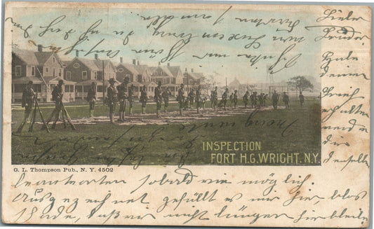 US ARMY FORT H.G. WRIGHT NY INSPECTION ANTIQUE POSTCARD