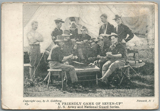 FRIENDLY GAME of SEVEN UP WWI ERA MILITARY ANTIQUE POSTCARD