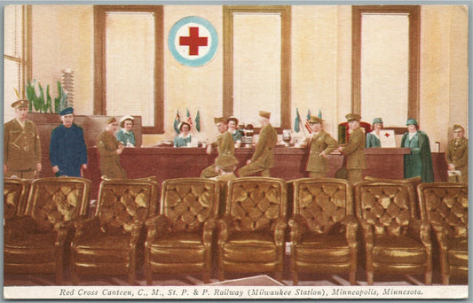 MINNEAPOLIS MN RED CROSS CANTEEN MILWAUKEE RAILROAD STATION ANTIQUE POSTCARD