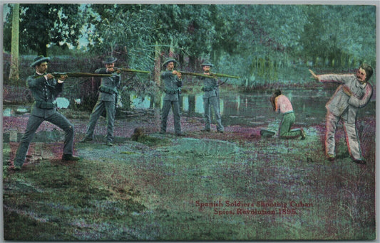SPANISH SOLDIER'S SHOOTING CUBAN SPIES REVOLUTION 1895 ANTIQUE POSTCARD