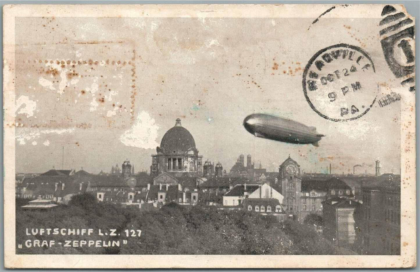 GERMAN DIRIGIBLE GRAF ZPPELIN 1933 FIRST VISIT TO MIAMI CANCEL ANTIQUE POSTCARD