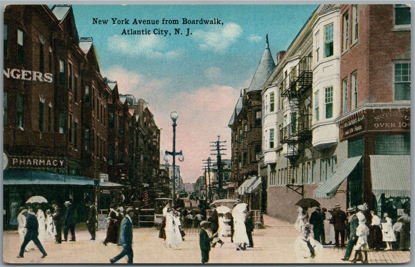 ATLANTIC CITY NJ NEW YORK AVE. ANTIQUE POSTCARD