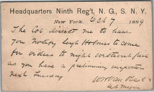 1889 US ARMY NINTH REGIMENT ANTIQUE POSTCARD