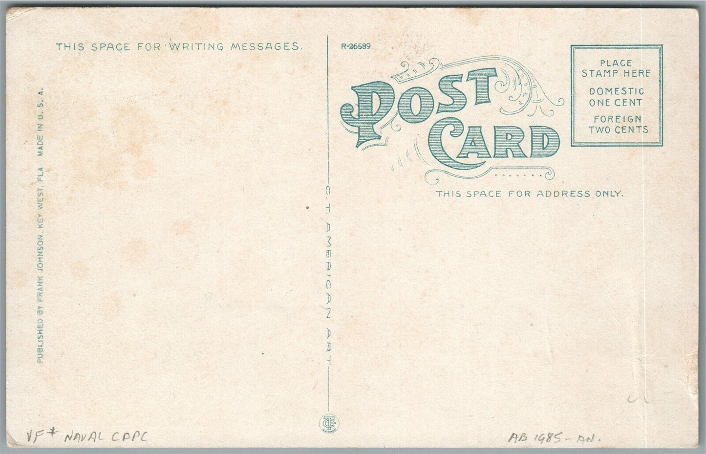 KEY WEST FL CEMETERY MONUMENT TO VICTIMS of MAINE DISASTER ANTIQUE POSTCARD