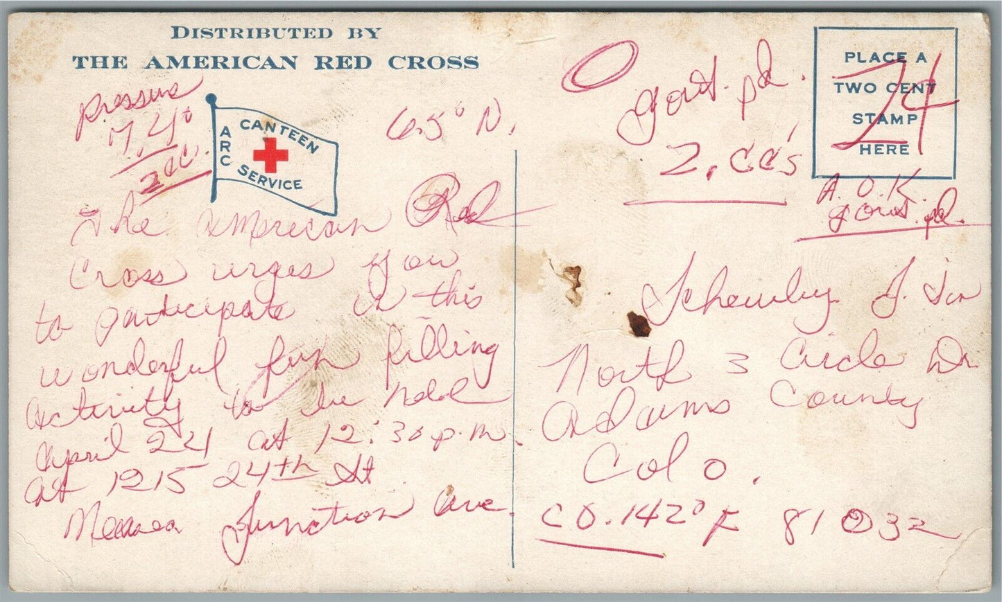 AMERICAN RED CROSS WASHINGTON DC CHAPTER ANTIQUE POSTCARD
