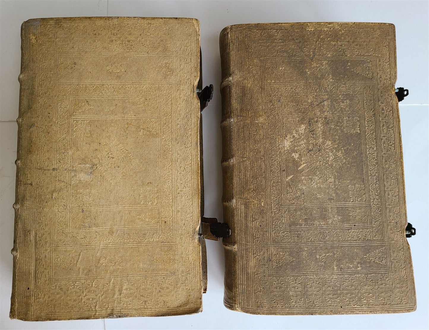 1770 BIBLE in GERMAN & LATIN ILLUSTRATED 2 FOLIO VOLUMES antique PIGSKIN BINDING