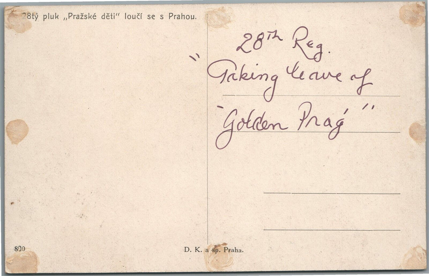 CZECHOSLOVAKIA PRAGUE SOLDIERS GREETINGS WWI ERA ANTIQUE POSTCARD