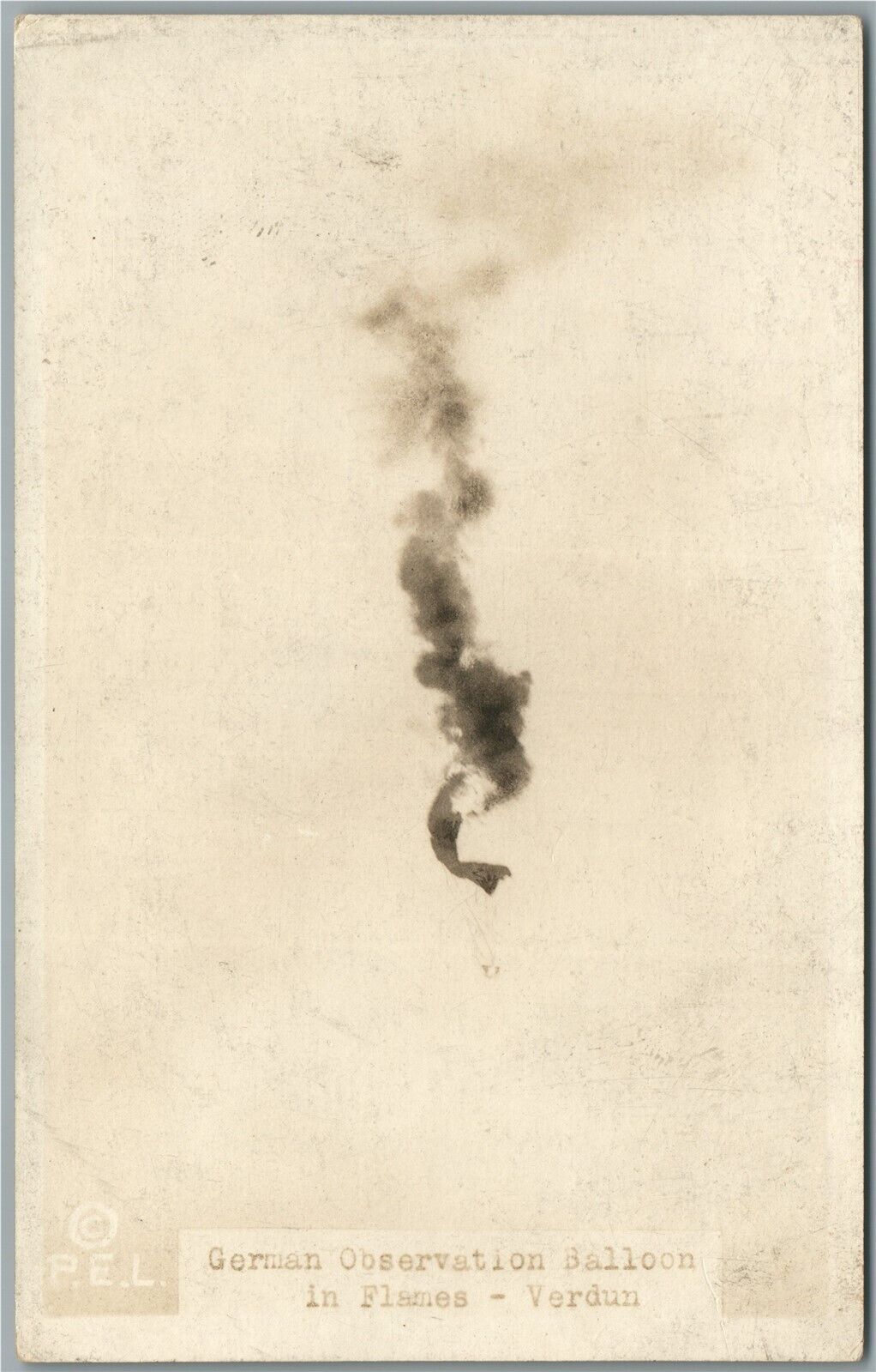 GERMAN OBSERVATION BALLOON in FLAME VERDUN WWI ANTIQUE REAL PHOTO POSTCARD RPPC