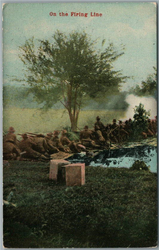 SPANISH AMERICAN WAR ON THE FIRING LINE ANTIQUE POSTCARD