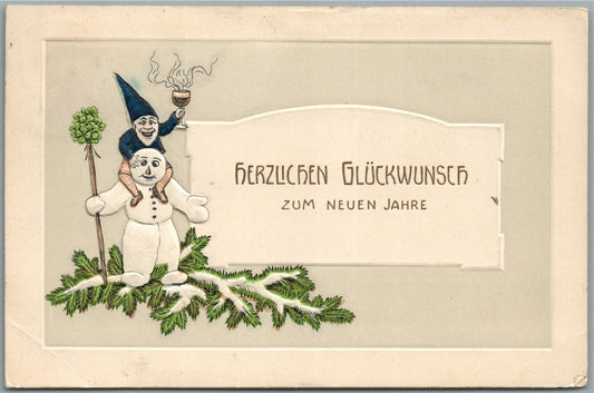 SNOWMAN EMBOSSED CHRISTMAS ANTIQUE POSTCARD