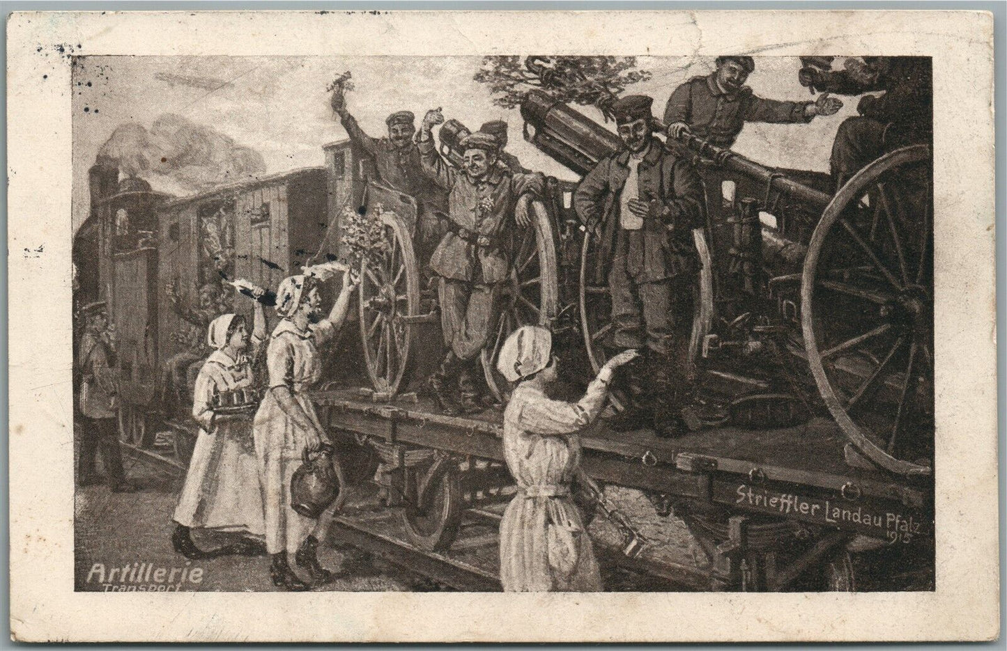 GERMAN MILITARY THEME WWI ERA ARTILLERY on RAILROAD CAR ANTIQUE POSTCARD